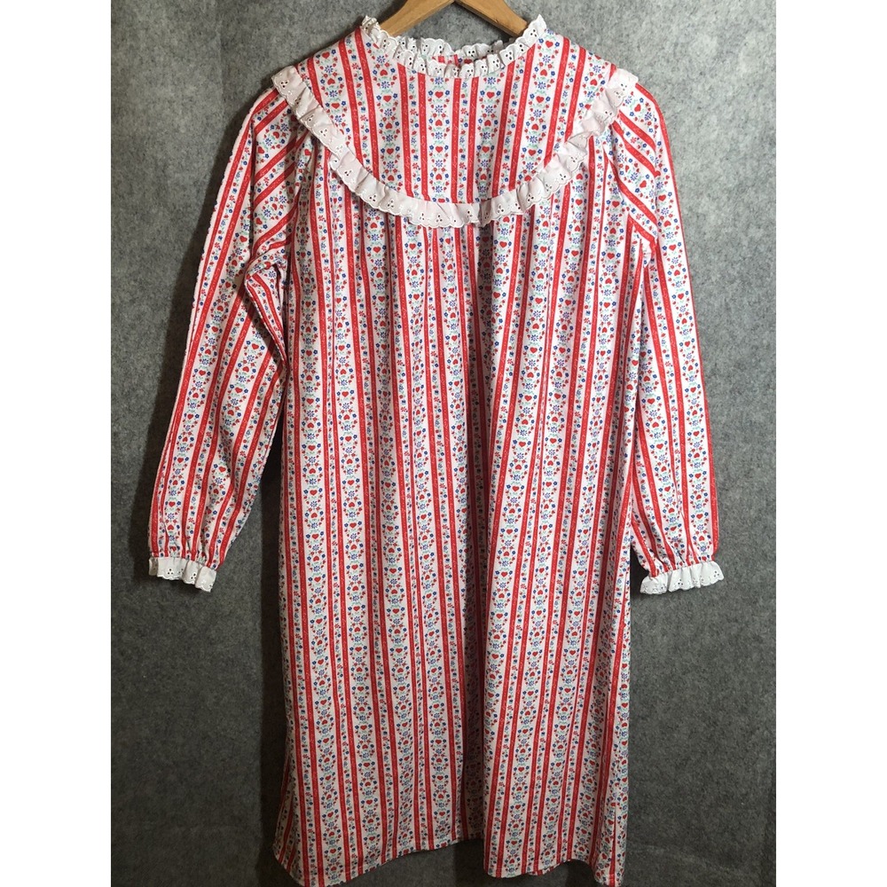 Vintage Lanz of Salzburg Nightgown Extra Large Red Floral Flannel Lace Classic